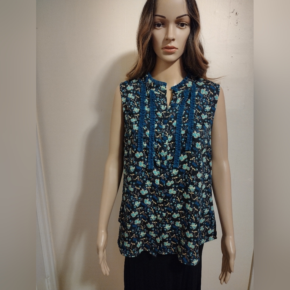 Modcloth Floral Sleeveless Blouse, Size L